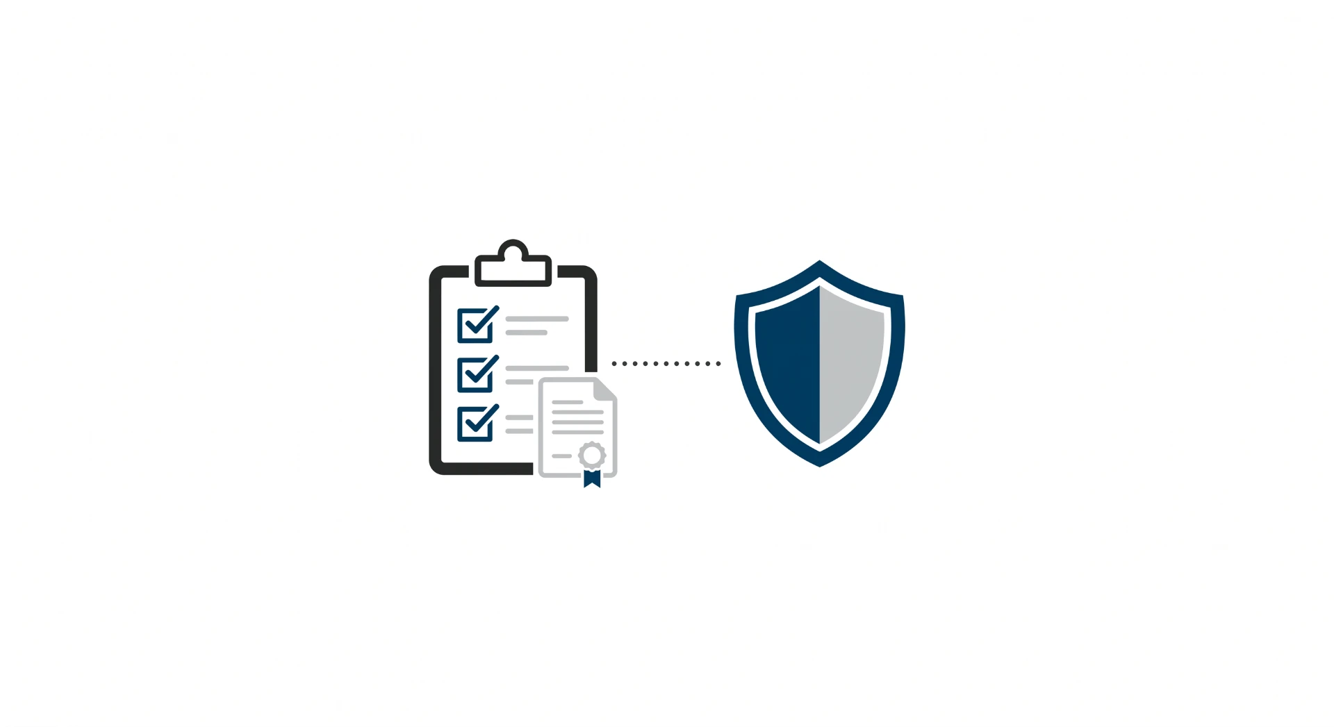 Ilustração vetorial com ícone de checklist em um documento e um escudo de proteção ao lado, representando segurança, validação e controle de processos.